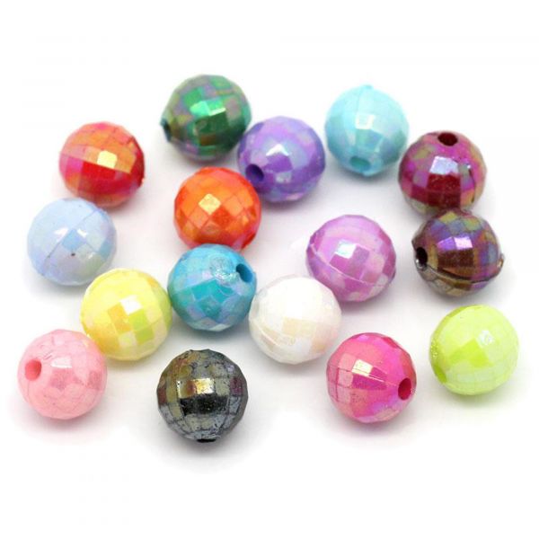 100 Perlen AB Schimmer 7mm facettiert Farben Mix Glitzer Acryl beads faceted