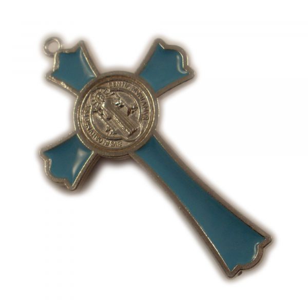 ABVERKAUF XXL Kreuz Jesus Anhänger Big Silber Blau 76mm