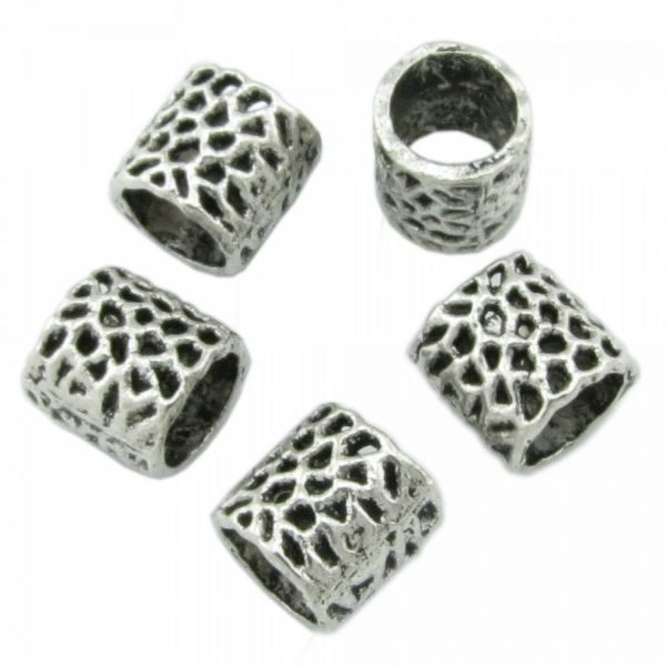 5 European Beads 8x8mm Fädelloch 6mm schraffiert getupft Muster silber Großloch