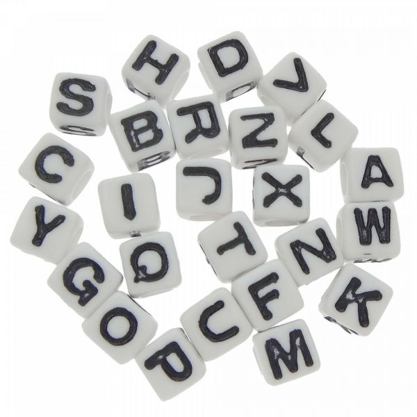 300 Buchstaben Perlen 7mm Loch 4mm weiß Würfel ABC Alphabet Name Armband basteln