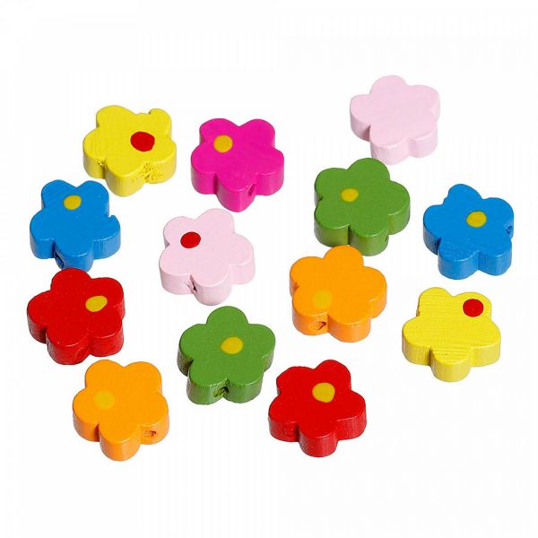 10 Blumen Holzperlen bunt Mix 15mm Fädelloch 2mm Blümchen flower Schnullerkette