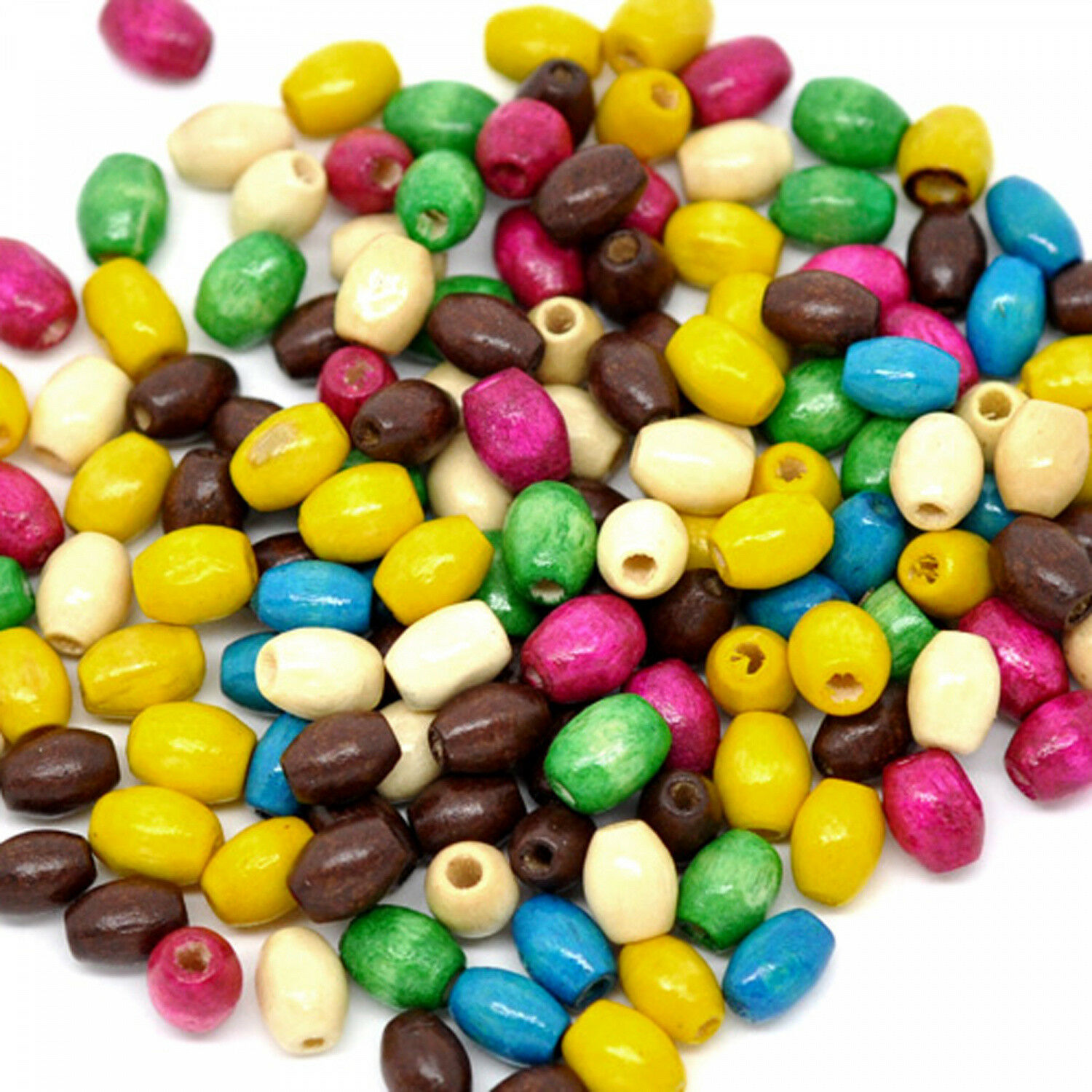 100 Bunte Holzperlen Oval - 15mm Bastelperlen Mit 2,5mm Loch, Mixed Colors