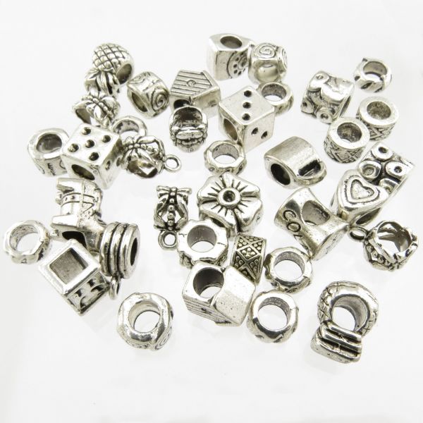 40 European Beads Motiv Mix silber Zwischenperlen Metall Spacer Perlen