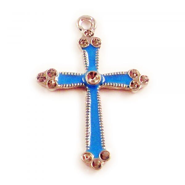 Kreuz Anhänger 36mm blau Emaille Kruzefix farbig Kreuzanhänger bunt