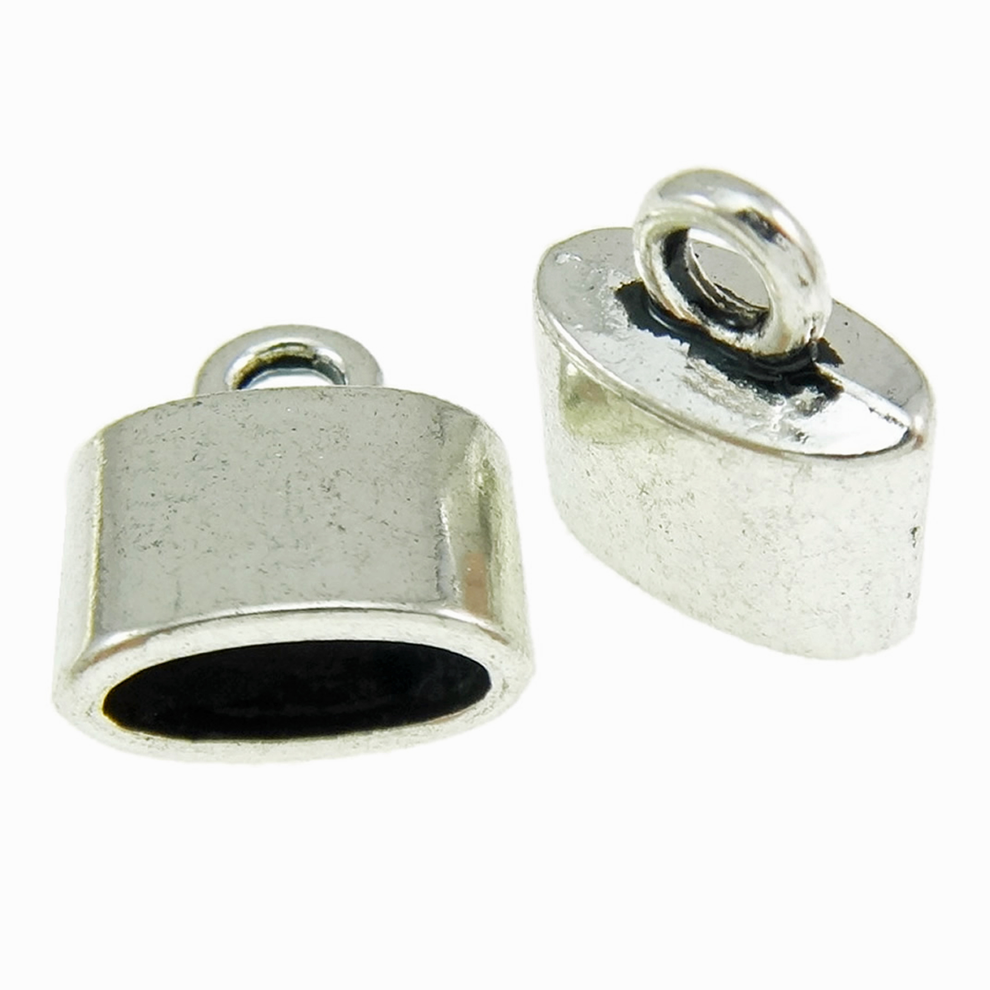 10 flache Endkappen 10x11,5mm für 3x7,5mm Band Endstücke kleben silber