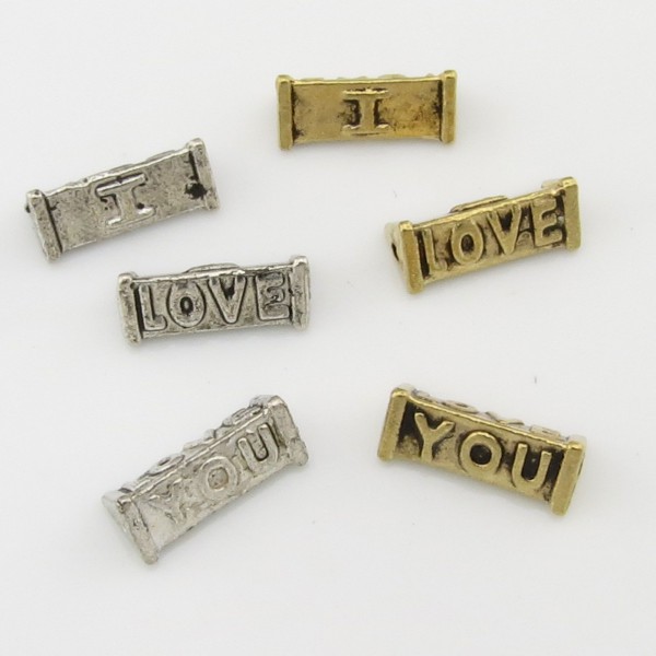 10 Zwischenperlen „I LOVE YOU“ 5x12mm silber gold Spacer „Ich liebe dich“ Perlen