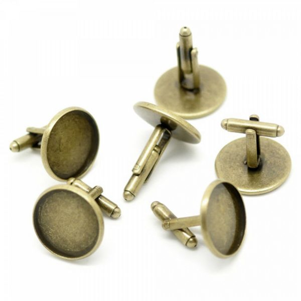 2 Manschettenknöpfe 22x26mm 20mm Fläche silber bronze cufflink Rohling einkleben