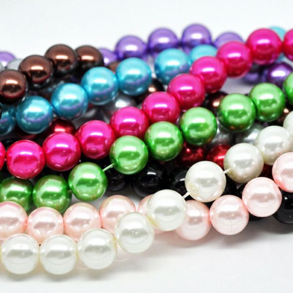 800 Glaswachsperlen 10mm (10 Stränge 82cm) Farben Mischung Kugel rund Perlen