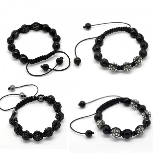 Strass Armband geflochten mit Makramee Knüpftechnik 21-25cm Onyx schwarz modisch