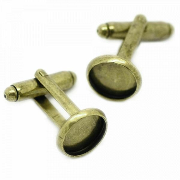 2 Manschettenknöpfe 12x26mm 10mm Fläche silber bronze Rohling cufflink Cabochon