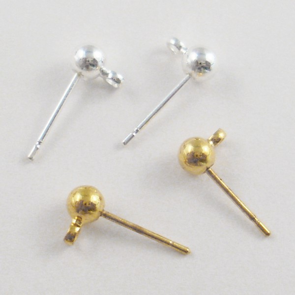 10 Kugel Ohrstecker 4x15,5mm Ohrring Rohling Öse silber gold Bacabella Stecker