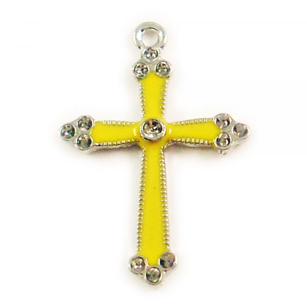 Kreuz Anhänger 36mm gelb Emaille Kruzefix farbig Kreuzanhänger bunt
