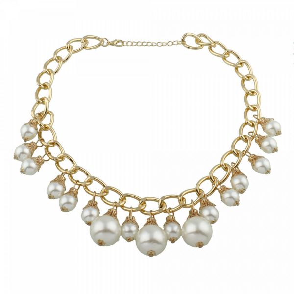Fashion Kette gold mit großen weißen Highlight Perlen Hochzeit Party pompös
