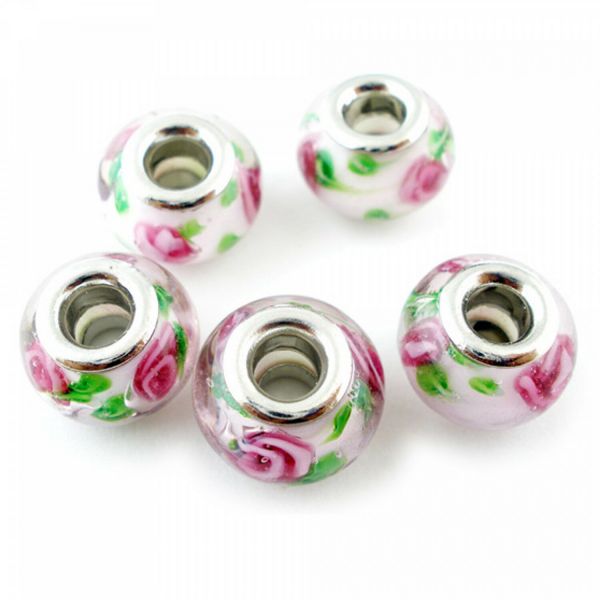 5 Lampwork European Beads silber Rondelle Modul Großloch Perlen Spacer groß