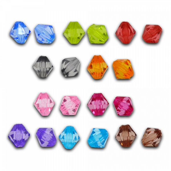 200 Rhomben 8mm Mix bunt Perle facettiert Raute Karo Bicone Kunststoff beads