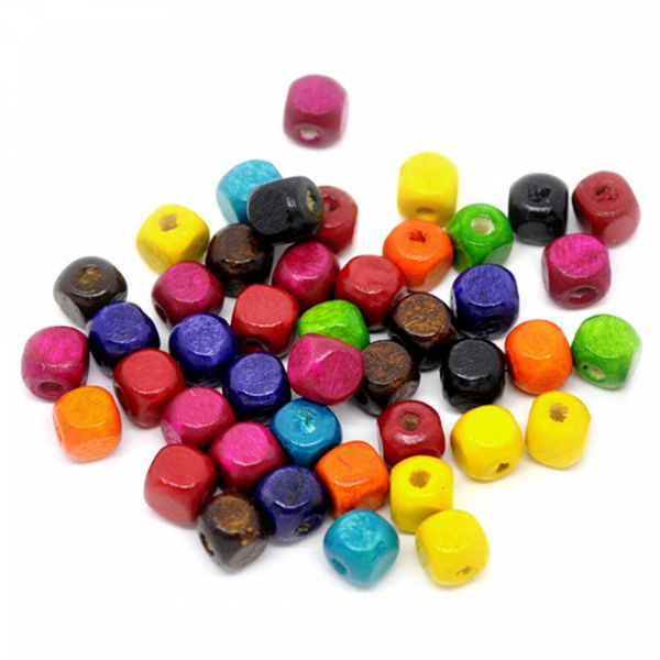 100 Würfel Holzperlen bunt 8mm Mix Perlen Schmuck Kinder basteln cube wood beads