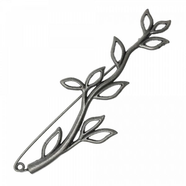 Brosche Blatt 3x8,8cm schwarz Zweig floral schöne Broschennadel Nadel Rohling