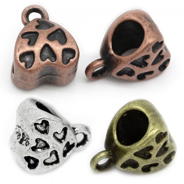 5 Herz Anhängerverbinder 11mm Fädelloch 4,7mm silber kupfer bronze Verbinder