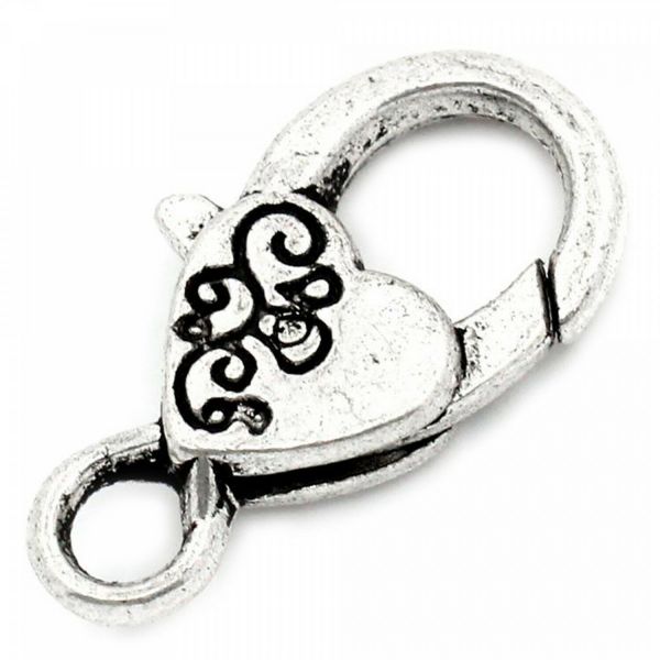 5 Karabiner Verschlüsse 26mm XL silber Blume Herz Schließe groß Schmuck Haken