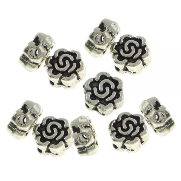 50 Zwischenperlen Rosen 7mm silber Spacer Blumen Metallperlen flower beads Perle