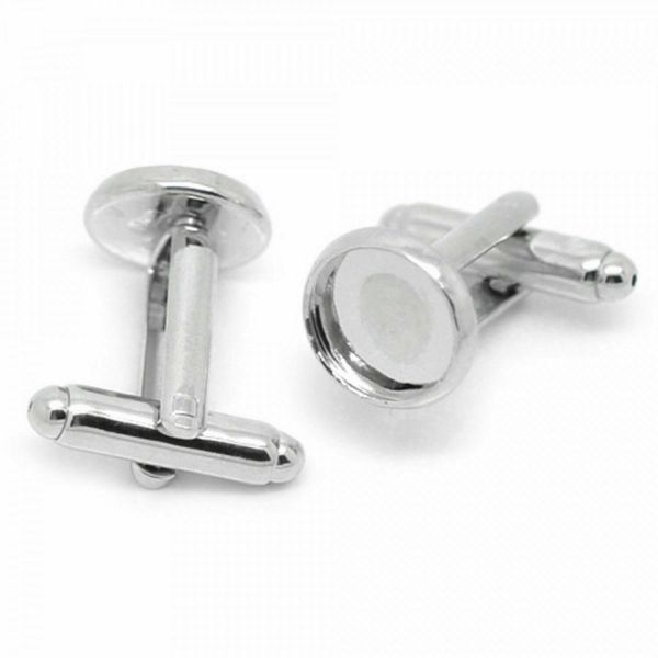 2 Manschettenknöpfe 12x26mm 10mm Fläche silber bronze Rohling cufflink Cabochon