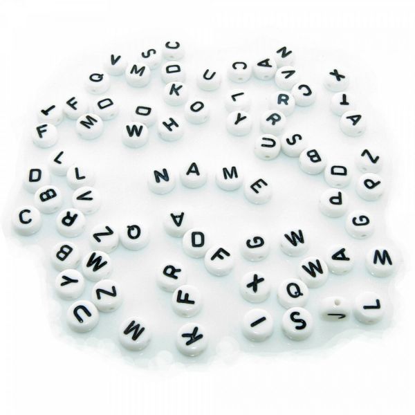 300 Mix Buchstaben Perlen 4x7mm weiß schwarz Alphabet ABC Namen Buchstabenperlen